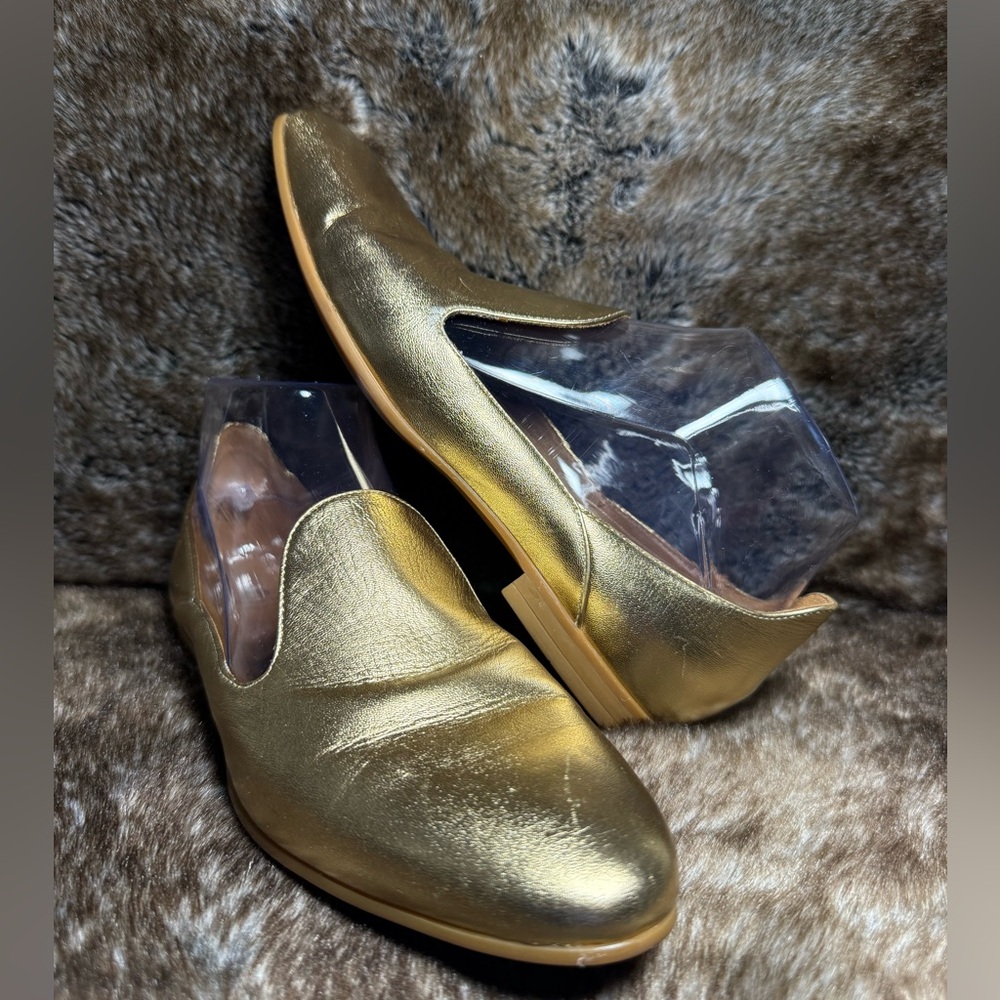 Aquatalia Emmaline Metalic Weatherproof Flat Gold Loafers